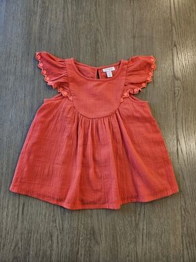 Cat & Jack Orange Flutter Sleeve Embroidery Floral Cotton Top Girl Sz.6x NWOT